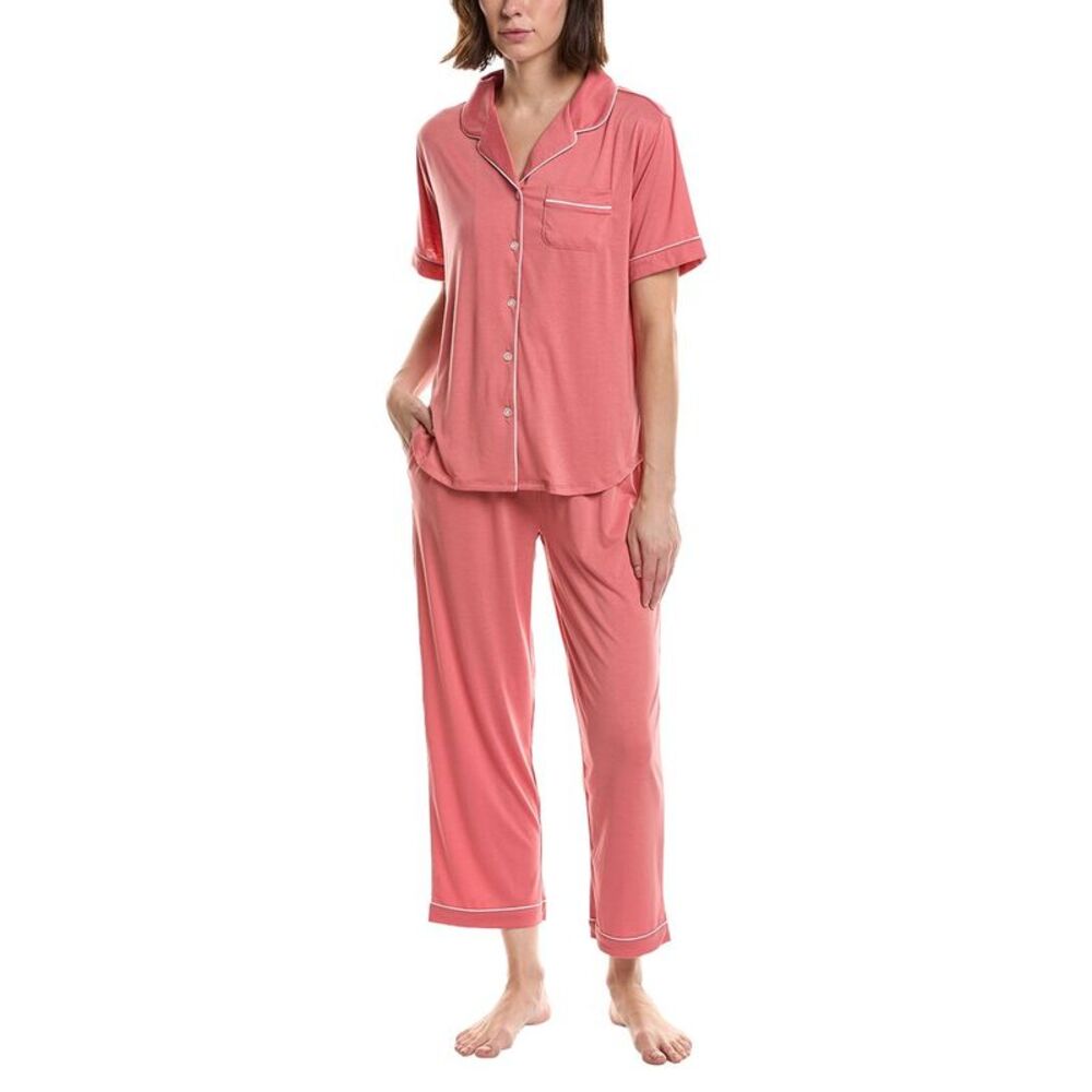 Flora By Flora Nikrooz Womens  2Pc Knit Notch Collar Capri Pajama Set